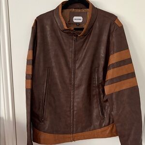 Marvel Brown Leather Bomber Jacket Wolverine Halloween Cosplay
